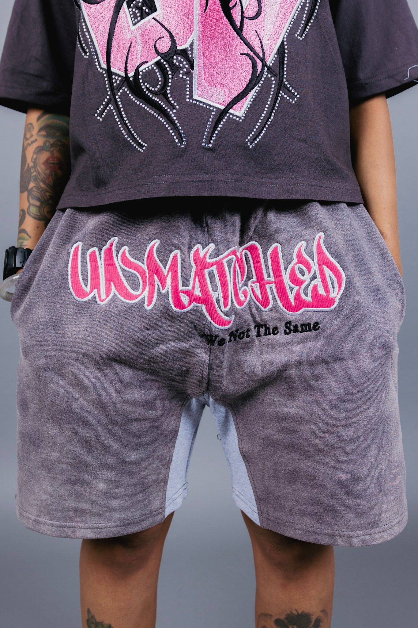‘We Not The Same’ Shorts - Gray/Pink
